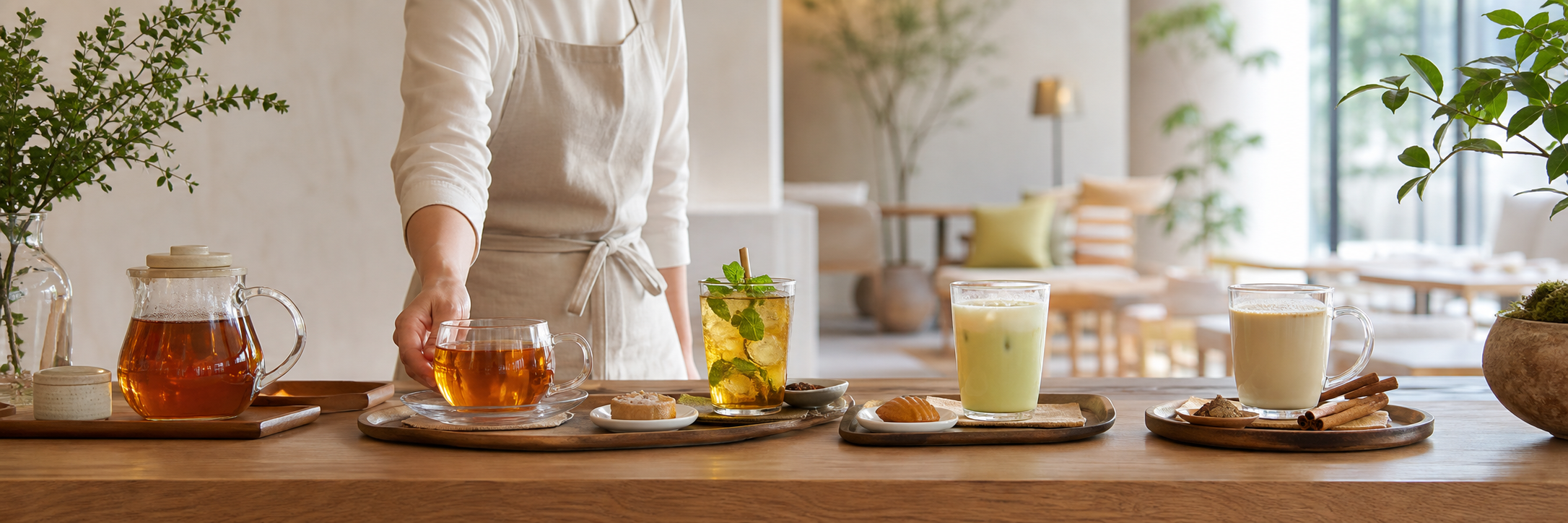 カフェやホテルでのNUMI Organic Tea導入イメージ